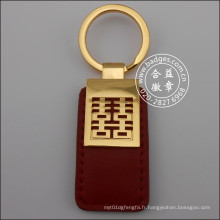Porte-clés en cuir, porte-clés en métal plaqué or (GZHY-KA-070)